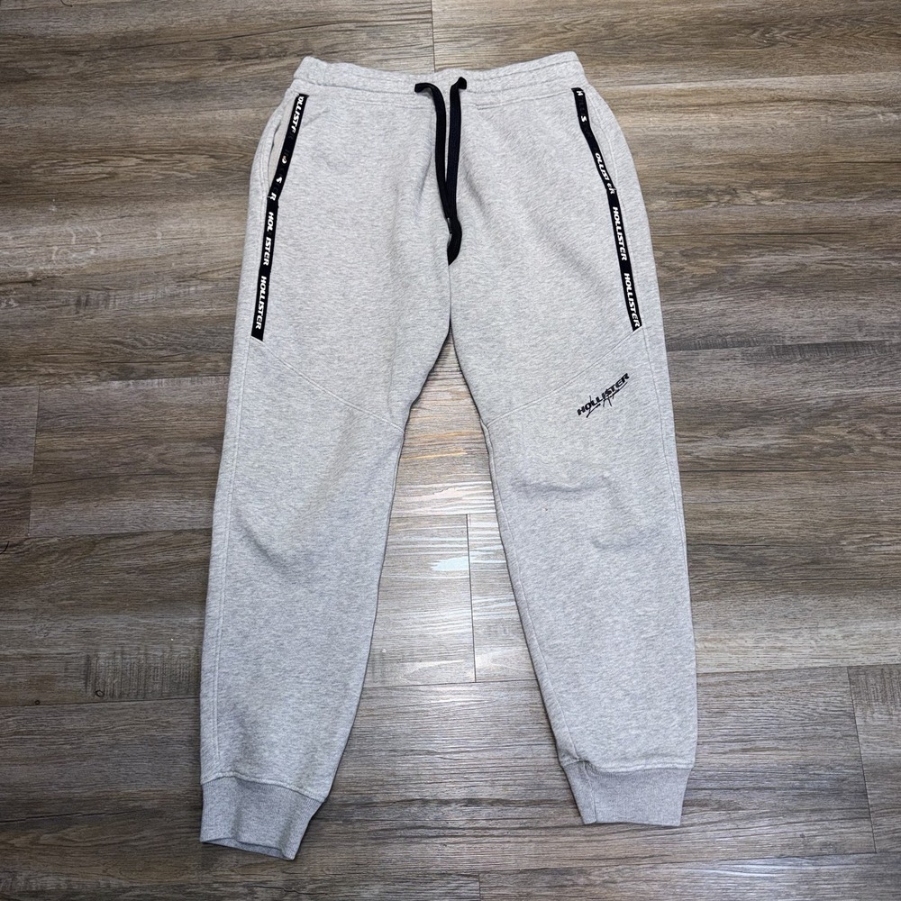 Hollister Light Gray Fleece-Lined Skinny Jogger Sweatpants Mens Small Side Logo